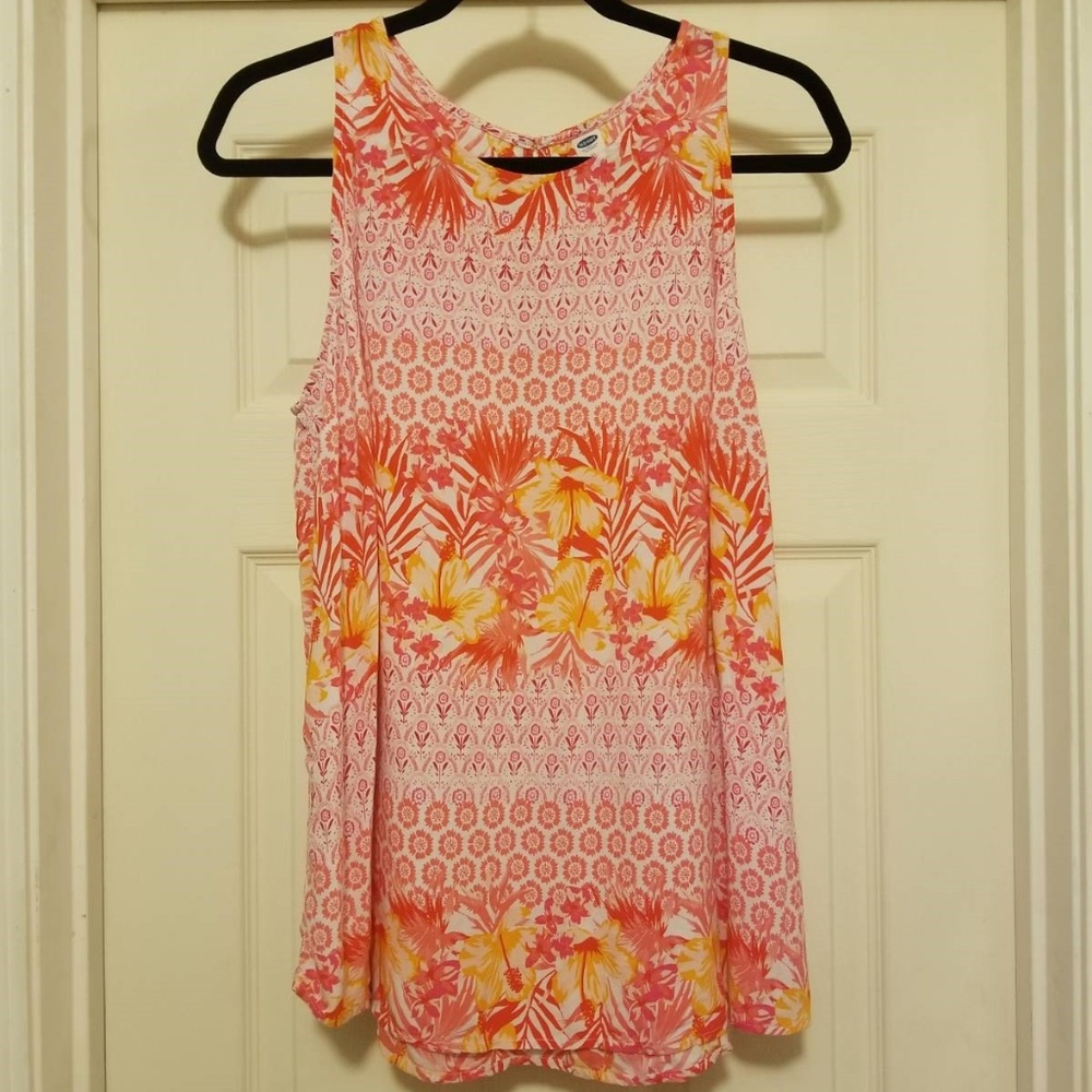 Old Navy Pink Tropical Print Sleeveless Blouse XL